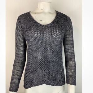 Helmut Lang Womens Sz S 100% Linen Open Knit Pullover Sweater Navy Blue